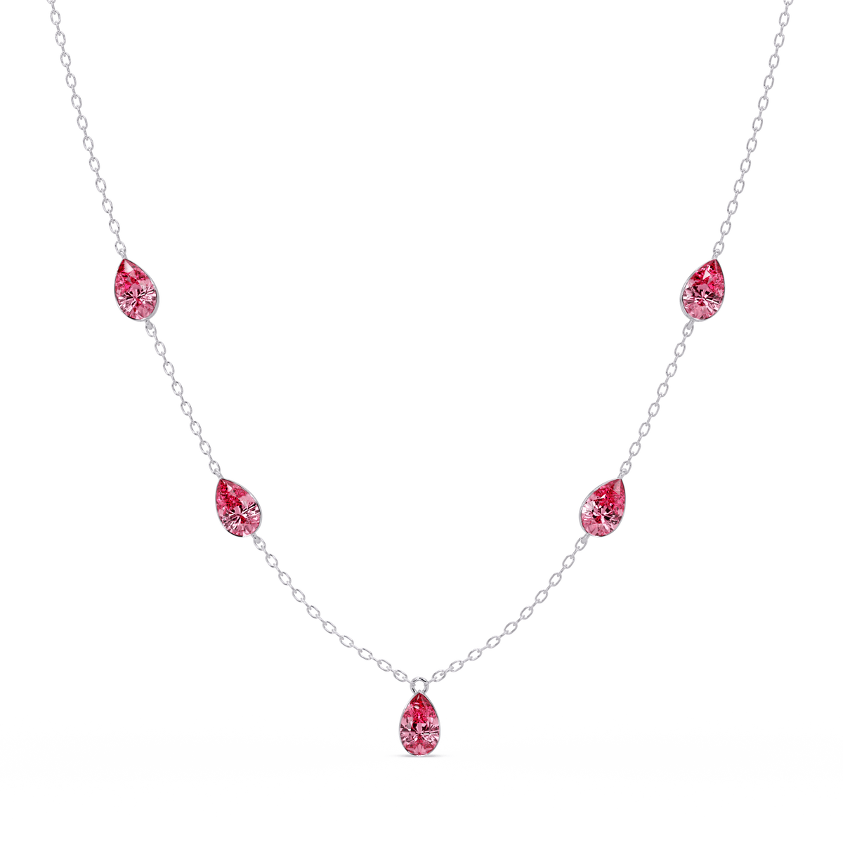 3.7 CTW Pear-Cut Colorstone Station Necklace - White Gold Tourmaline Pink