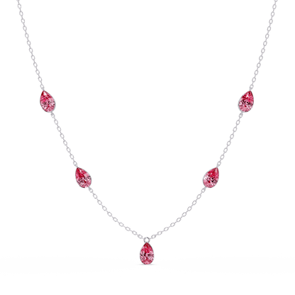 3.7 CTW Pear-Cut Colorstone Station Necklace - White Gold Tourmaline Pink