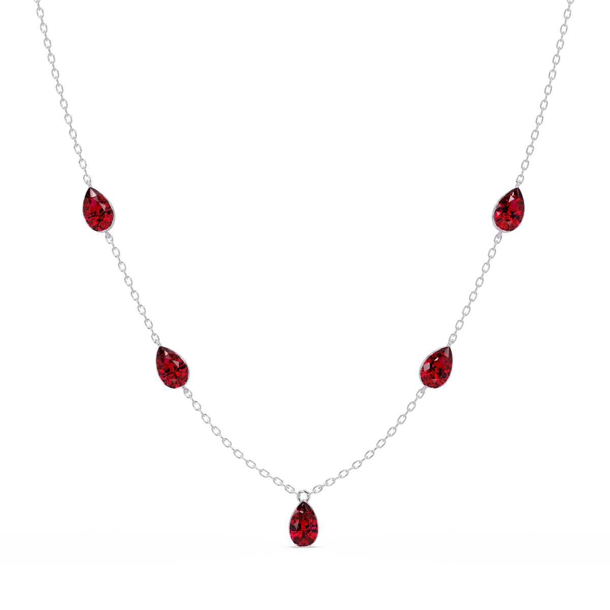 3.7 CTW Pear-Cut Colorstone Station Necklace - White Gold Ruby Red