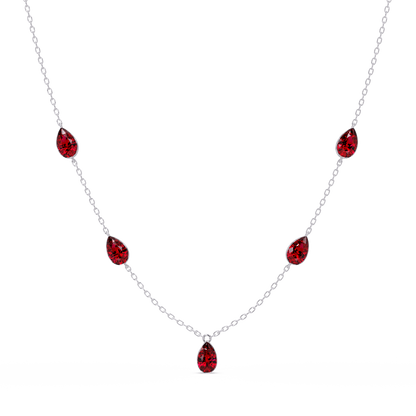 3.7 CTW Pear-Cut Colorstone Station Necklace - White Gold Ruby Red