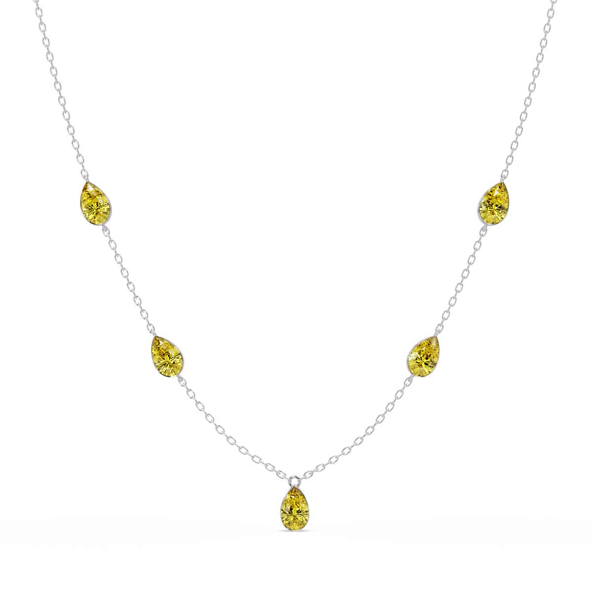 3.7 CTW Pear-Cut Colorstone Station Necklace - White Gold Citrine Yellow