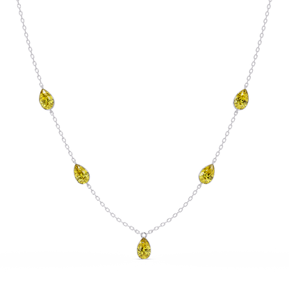 3.7 CTW Pear-Cut Colorstone Station Necklace - White Gold Citrine Yellow