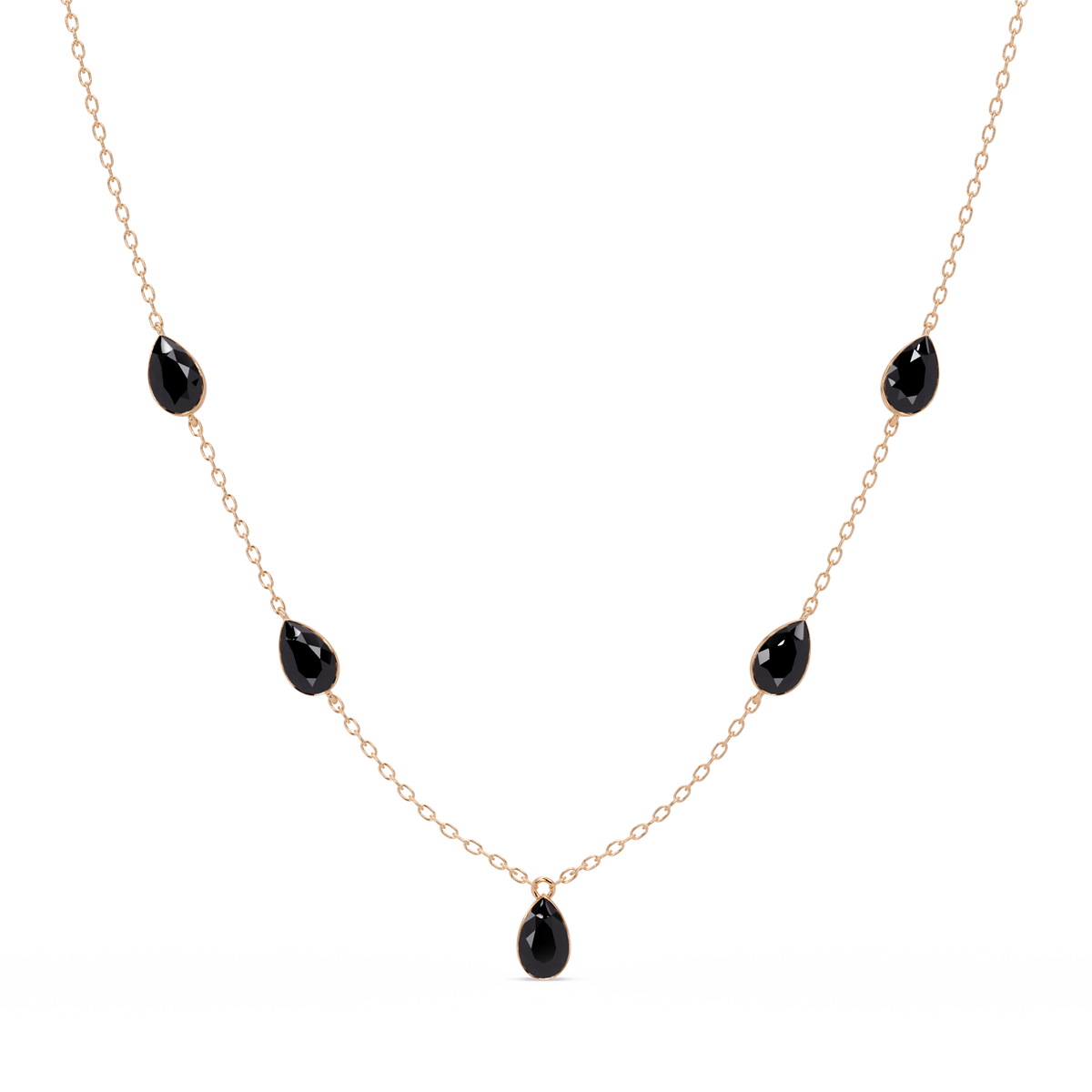 3.7 CTW Pear-Cut Colorstone Station Necklace - Rose Gold Onyx