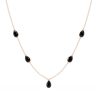 3.7 CTW Pear-Cut Colorstone Station Necklace - Rose Gold Onyx