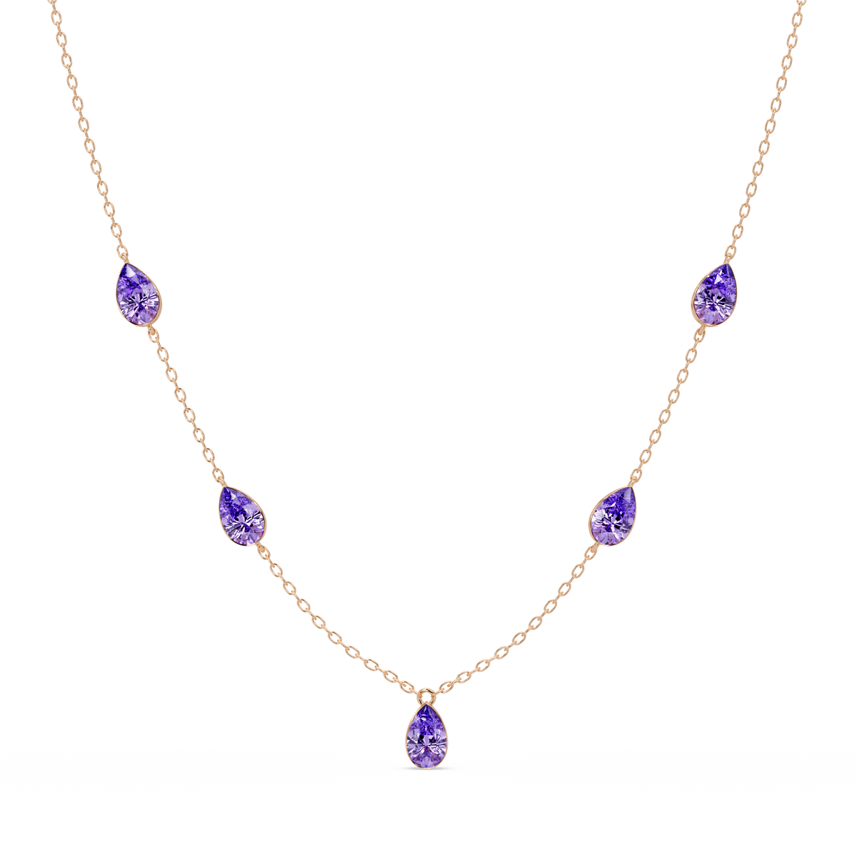 3.7 CTW Pear-Cut Colorstone Station Necklace - Rose Gold Amethyst Purple