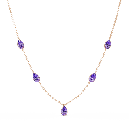 3.7 CTW Pear-Cut Colorstone Station Necklace - Rose Gold Amethyst Purple