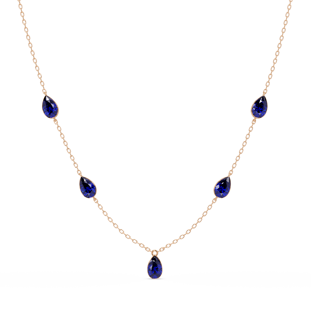 3.7 CTW Pear-Cut Colorstone Station Necklace - Rose Gold Sapphire Blue