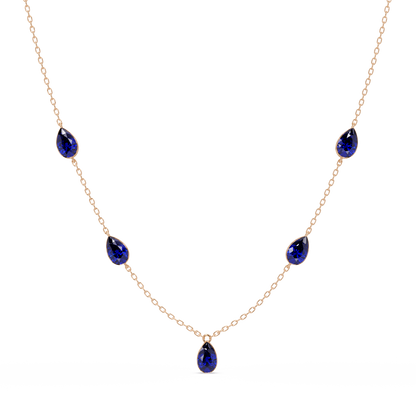3.7 CTW Pear-Cut Colorstone Station Necklace - Rose Gold Sapphire Blue