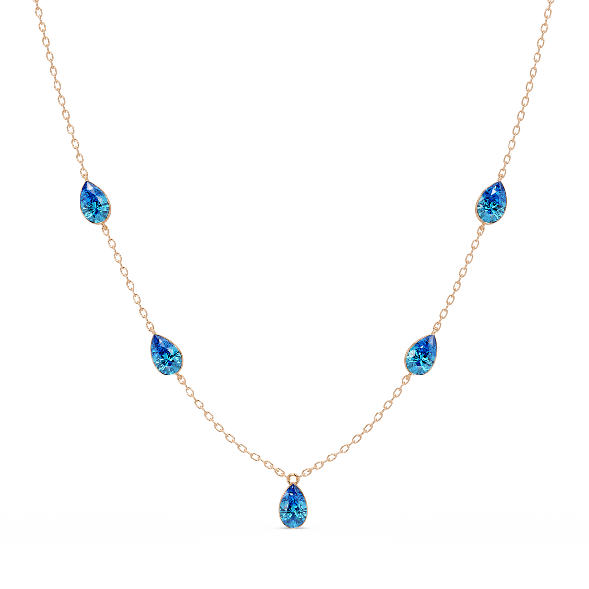 3.7 CTW Pear-Cut Colorstone Station Necklace - Rose Gold Aquamarine Blue
