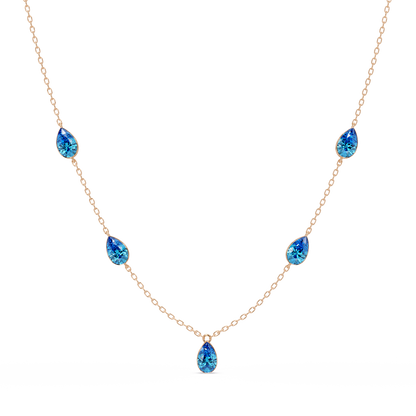 3.7 CTW Pear-Cut Colorstone Station Necklace - Rose Gold Aquamarine Blue