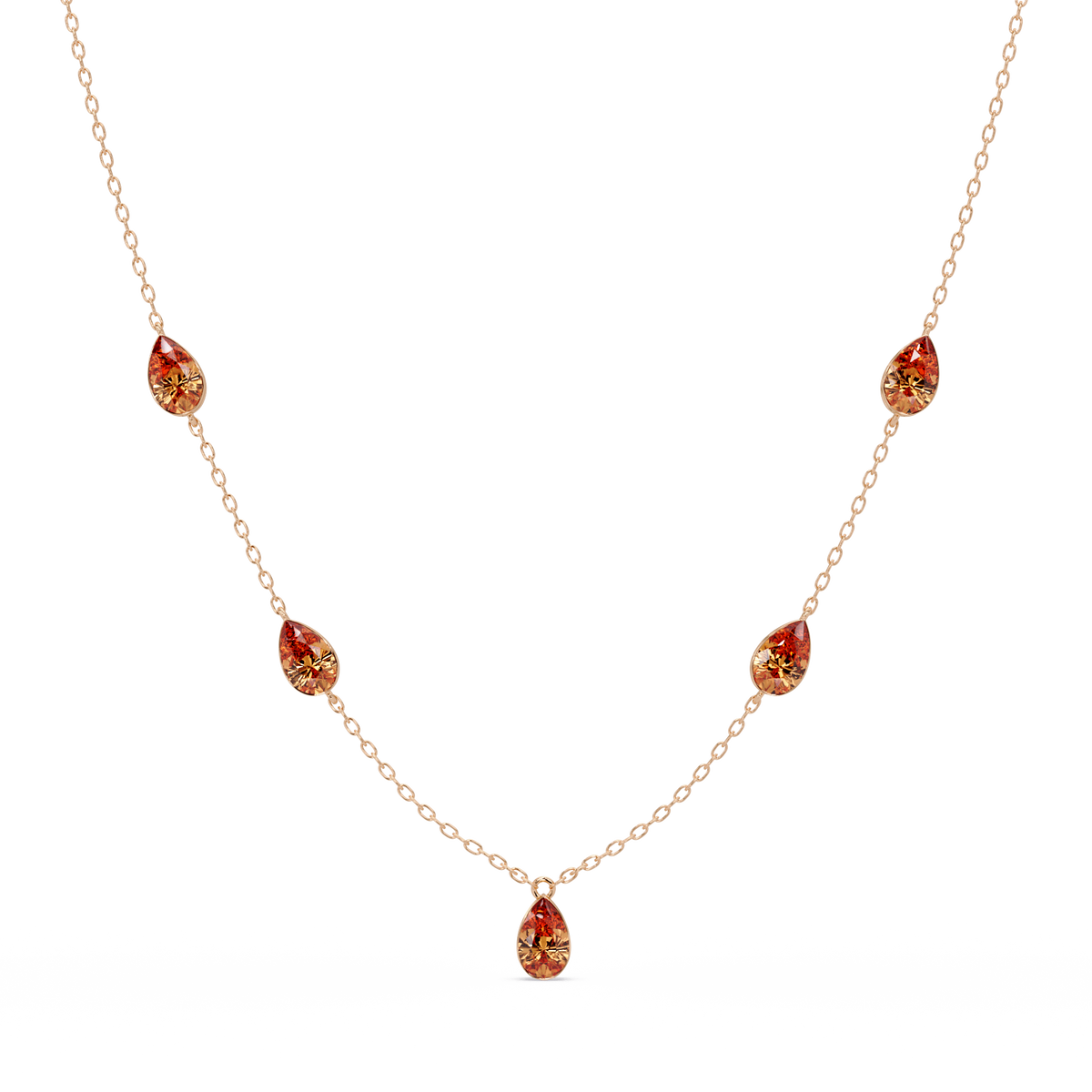 3.7 CTW Pear-Cut Colorstone Station Necklace - Rose Gold Champagne Topaz