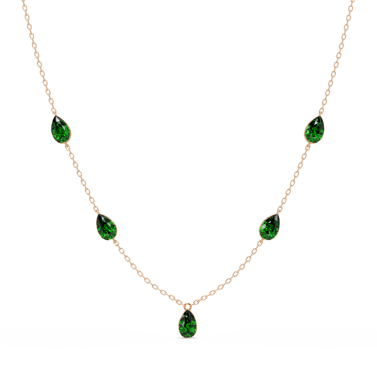3.7 CTW Pear-Cut Colorstone Station Necklace - Rose Gold Emerald Green