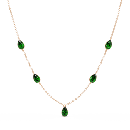 3.7 CTW Pear-Cut Colorstone Station Necklace - Rose Gold Emerald Green