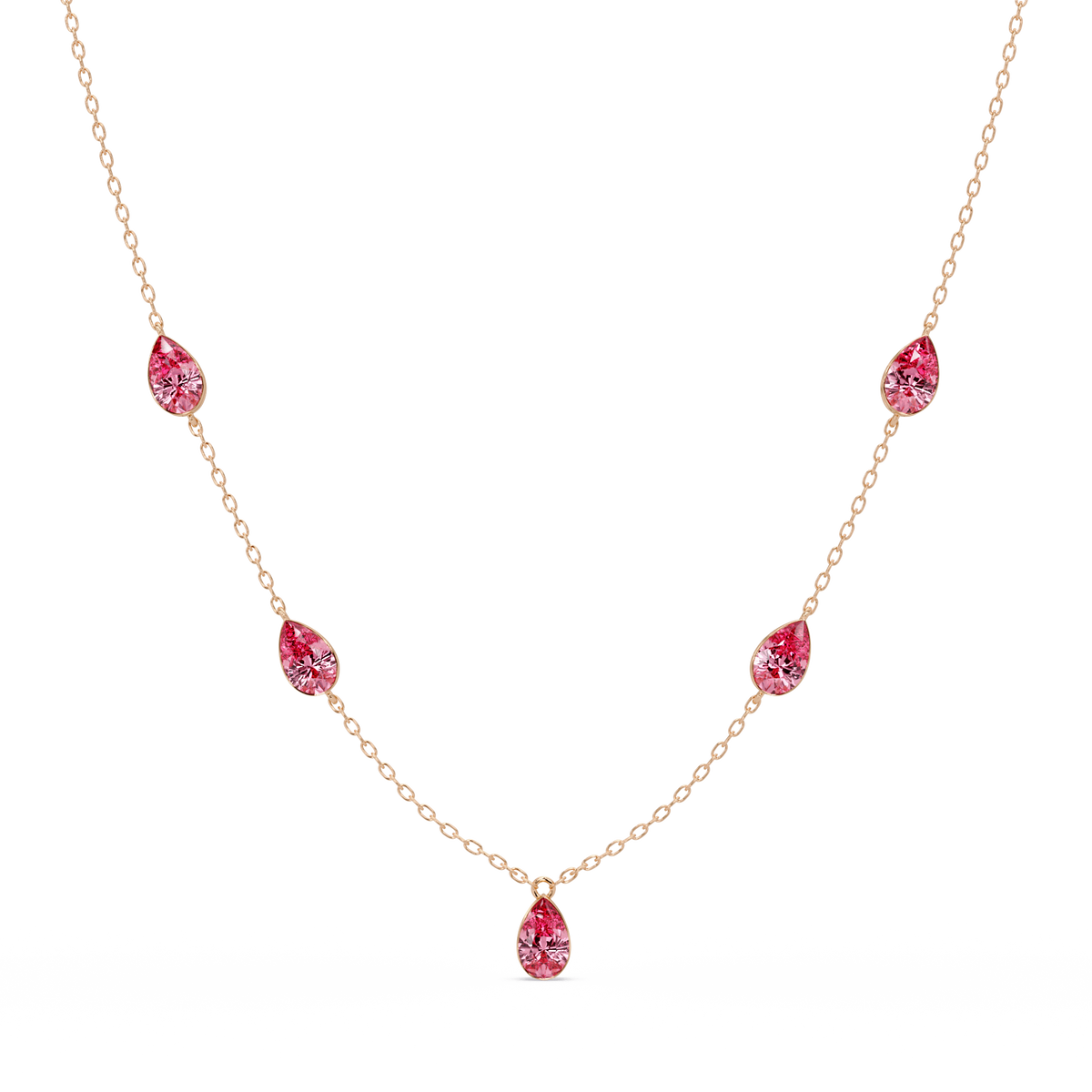 3.7 CTW Pear-Cut Colorstone Station Necklace - Rose Gold Tourmaline Pink