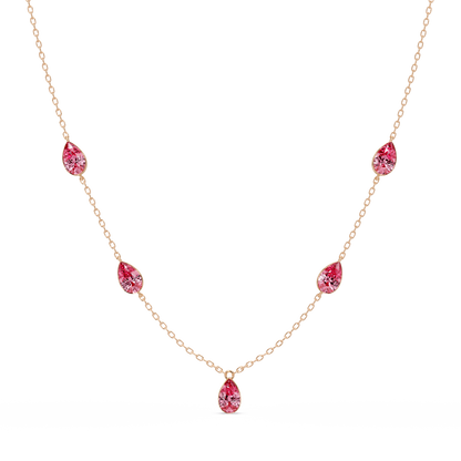 3.7 CTW Pear-Cut Colorstone Station Necklace - Rose Gold Tourmaline Pink