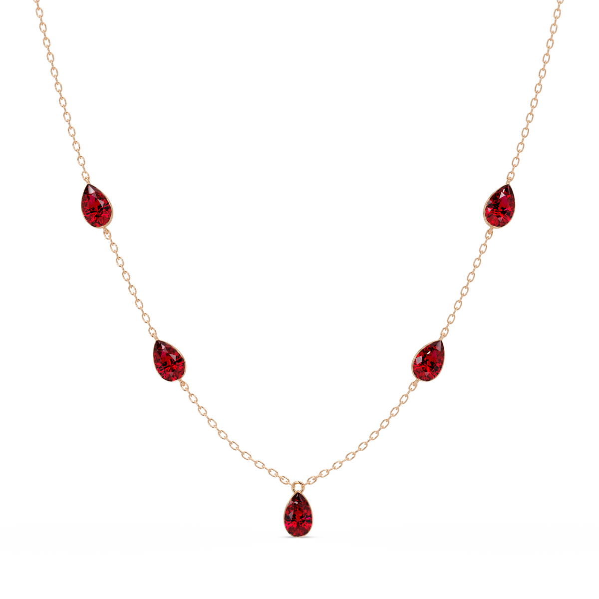 3.7 CTW Pear-Cut Colorstone Station Necklace - Rose Gold Ruby Red