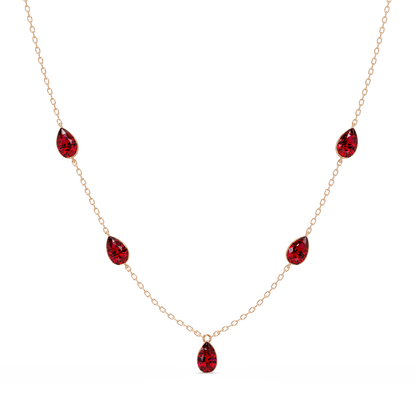 3.7 CTW Pear-Cut Colorstone Station Necklace - Rose Gold Ruby Red