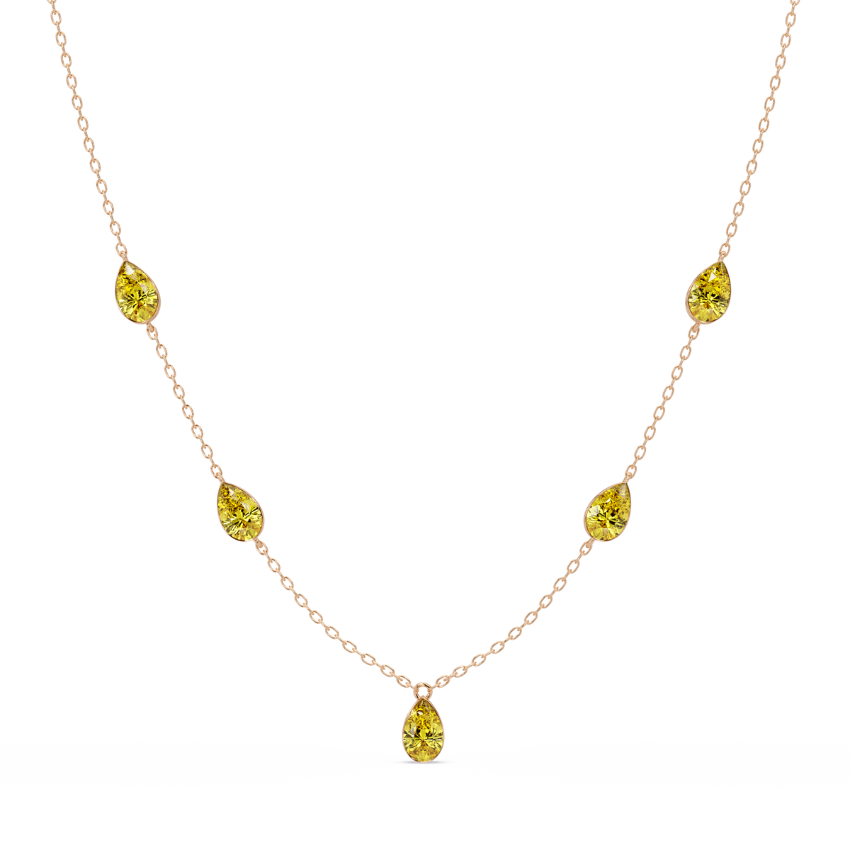 3.7 CTW Pear-Cut Colorstone Station Necklace - Rose Gold Citrine Yellow