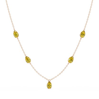 3.7 CTW Pear-Cut Colorstone Station Necklace - Rose Gold Citrine Yellow
