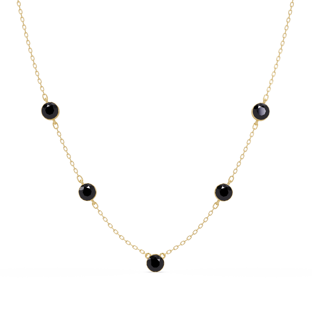 3.7 CTW Round Colorstone Station Necklace - Yellow Gold Onyx