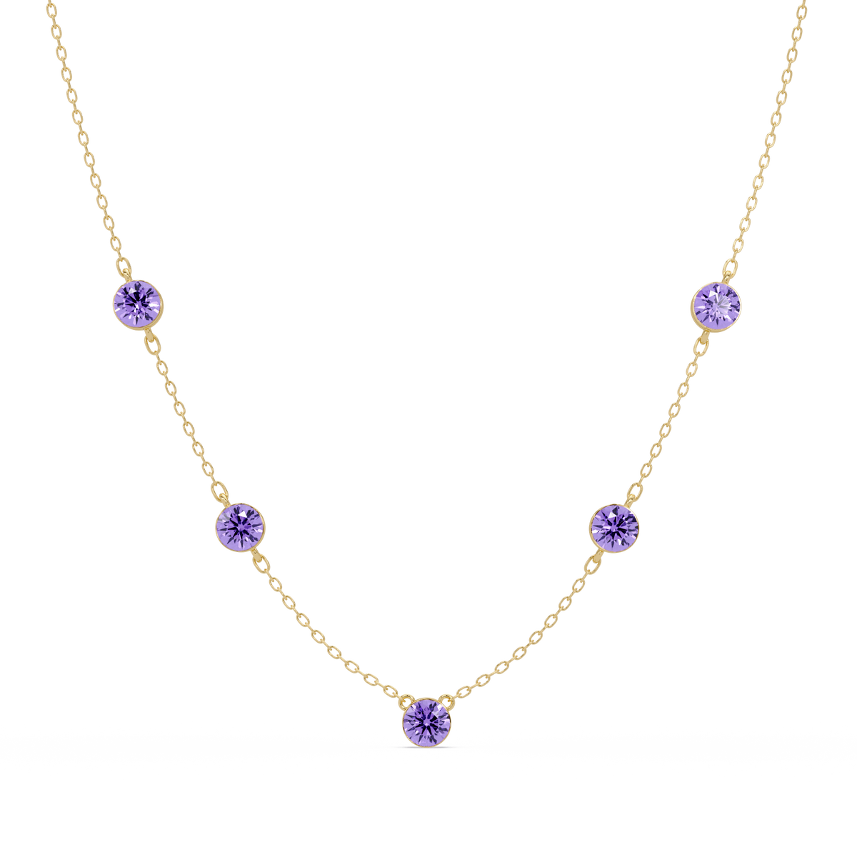 3.7 CTW Round Colorstone Station Necklace - Yellow Gold Amethyst Purple