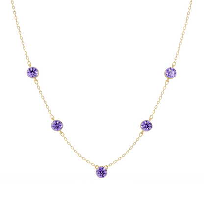 3.7 CTW Round Colorstone Station Necklace - Yellow Gold Amethyst Purple