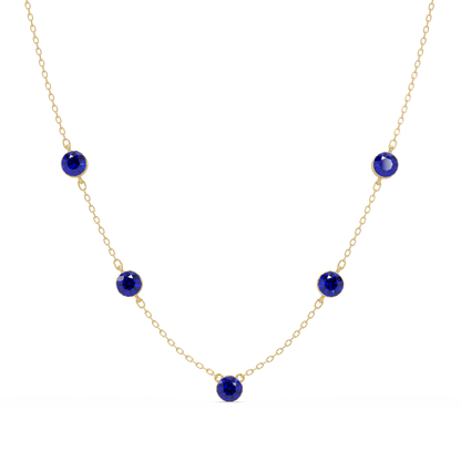 3.7 CTW Round Colorstone Station Necklace - Yellow Gold Sapphire Blue