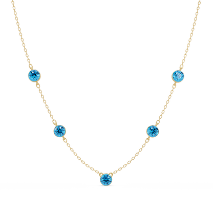 3.7 CTW Round Colorstone Station Necklace - Yellow Gold Aquamarine Blue