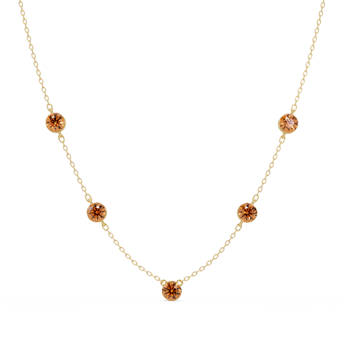 3.7 CTW Round Colorstone Station Necklace - Yellow Gold Champagne Topaz
