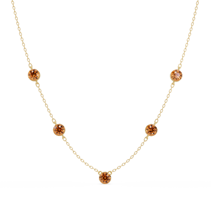 3.7 CTW Round Colorstone Station Necklace - Yellow Gold Champagne Topaz