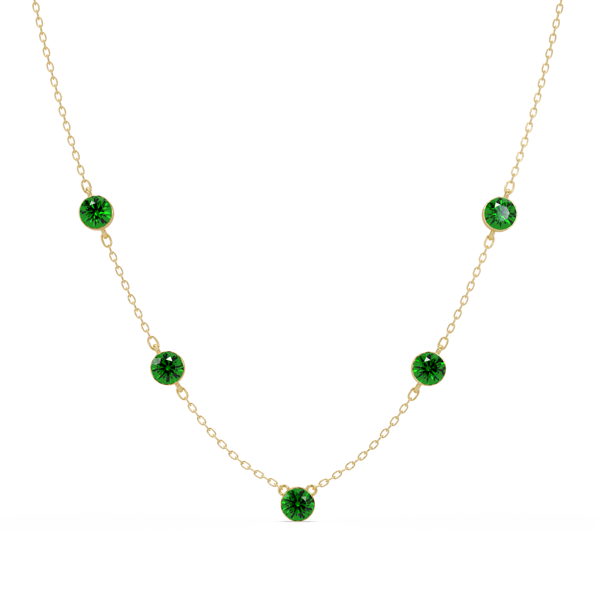 3.7 CTW Round Colorstone Station Necklace - Yellow Gold Emerald Green
