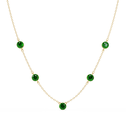 3.7 CTW Round Colorstone Station Necklace - Yellow Gold Emerald Green