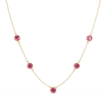 3.7 CTW Round Colorstone Station Necklace - Yellow Gold Tourmaline Pink