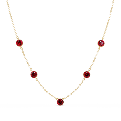 3.7 CTW Round Colorstone Station Necklace - Yellow Gold Ruby Red