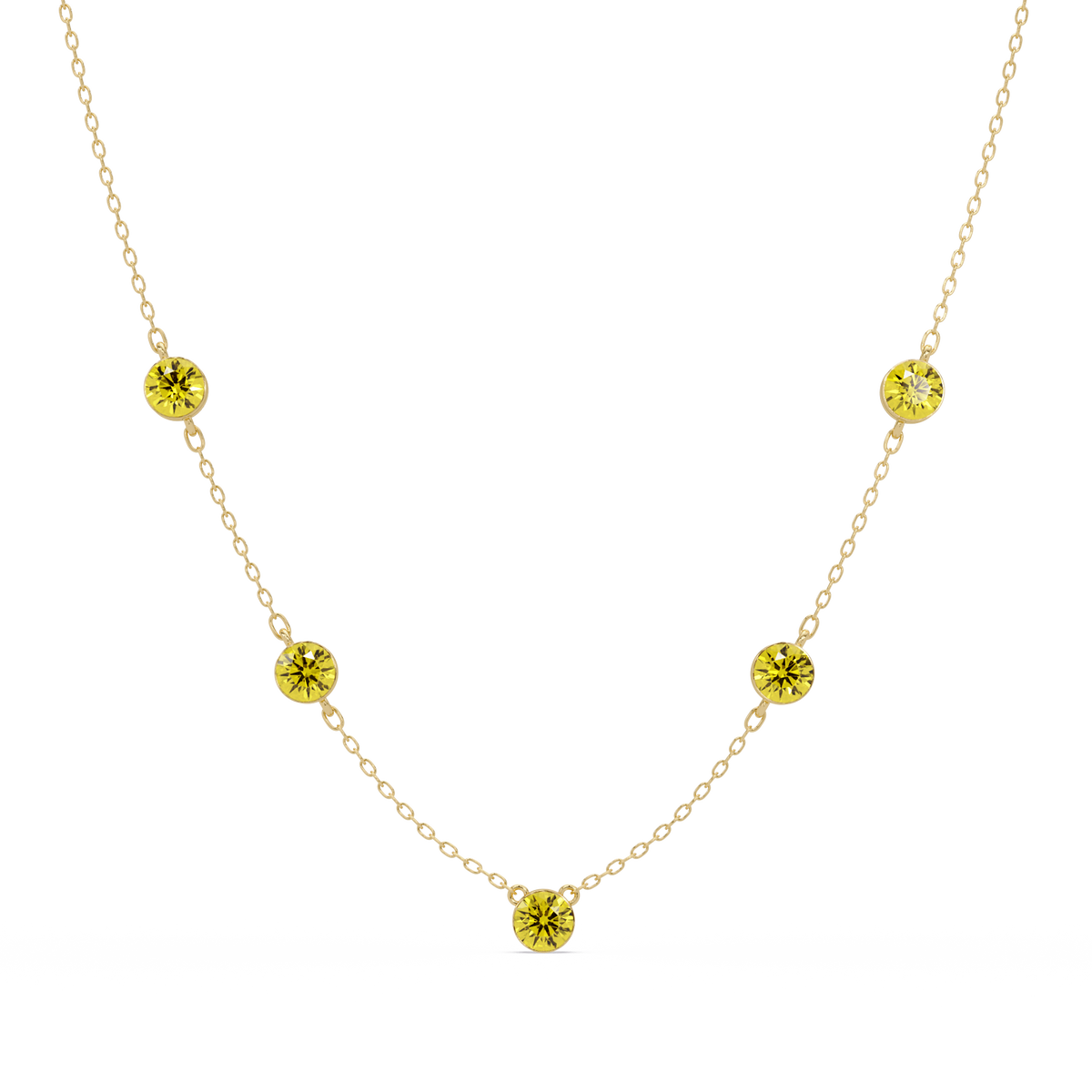 3.7 CTW Round Colorstone Station Necklace - Yellow Gold Citrine Yellow