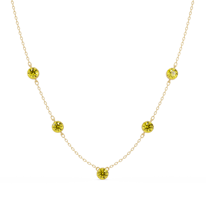 3.7 CTW Round Colorstone Station Necklace - Yellow Gold Citrine Yellow