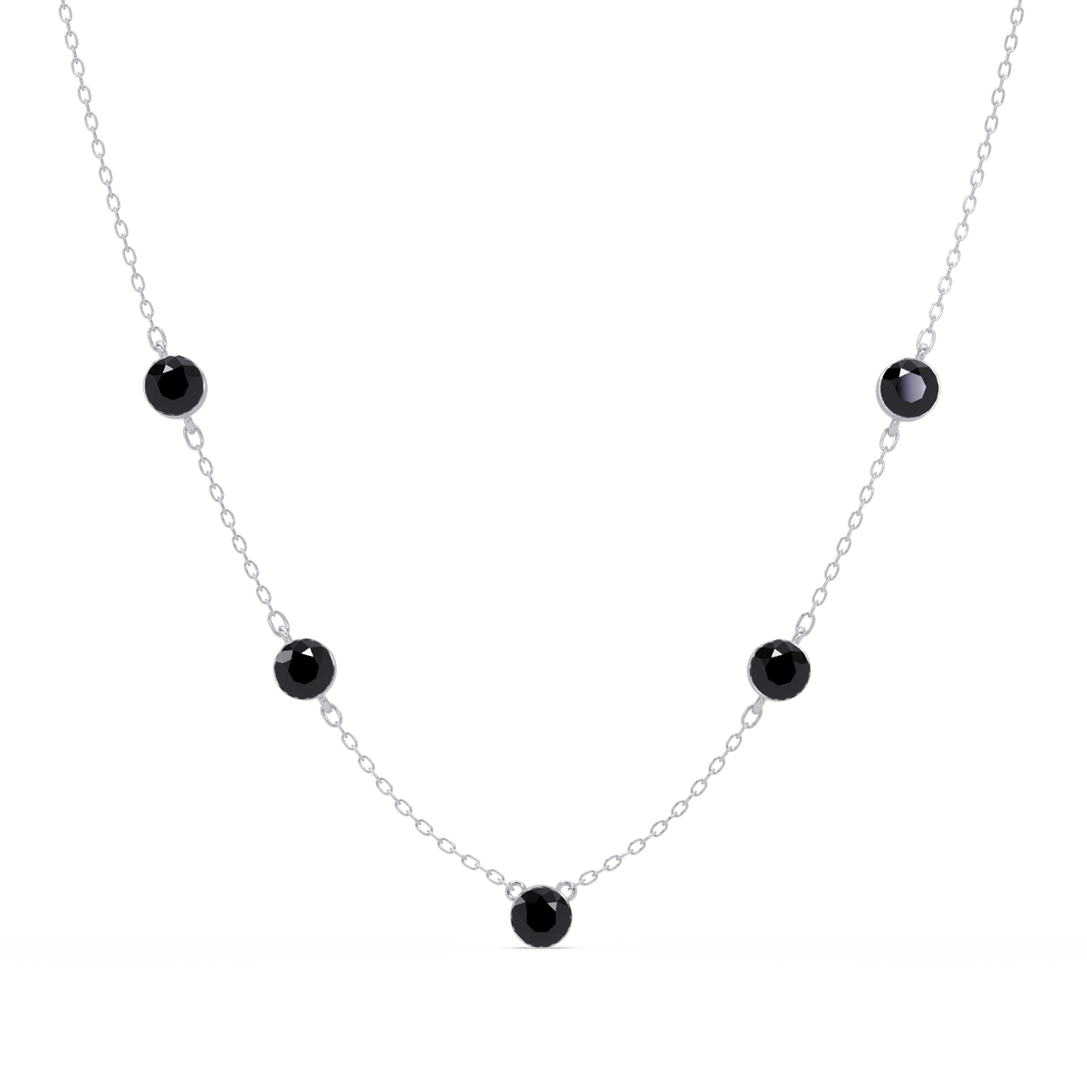 3.7 CTW Round Colorstone Station Necklace - White Gold Onyx