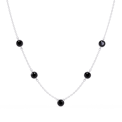3.7 CTW Round Colorstone Station Necklace - White Gold Onyx