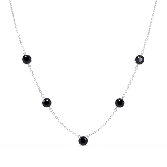 3.7 CTW Round Colorstone Station Necklace - White Gold Onyx
