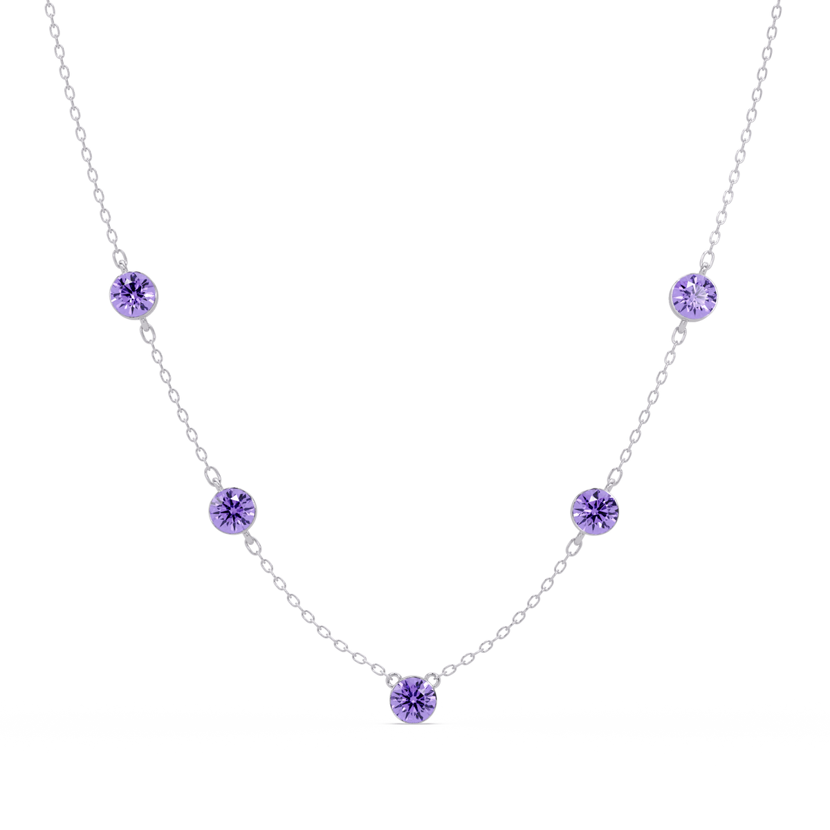 3.7 CTW Round Colorstone Station Necklace - White Gold Amethyst Purple