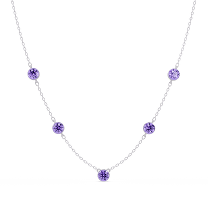 3.7 CTW Round Colorstone Station Necklace - White Gold Amethyst Purple