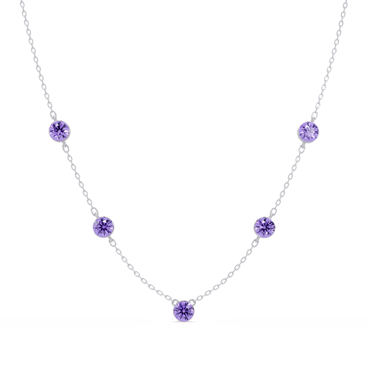 3.7 CTW Round Colorstone Station Necklace - White Gold Amethyst Purple