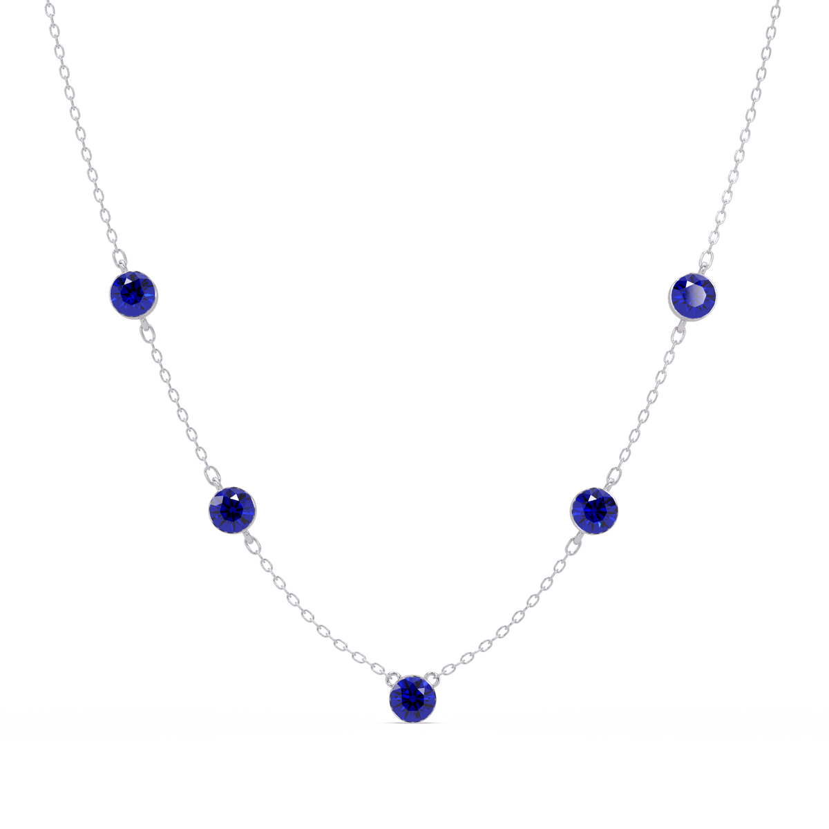 3.7 CTW Round Colorstone Station Necklace - White Gold Sapphire Blue