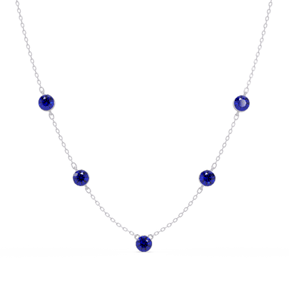 3.7 CTW Round Colorstone Station Necklace - White Gold Sapphire Blue