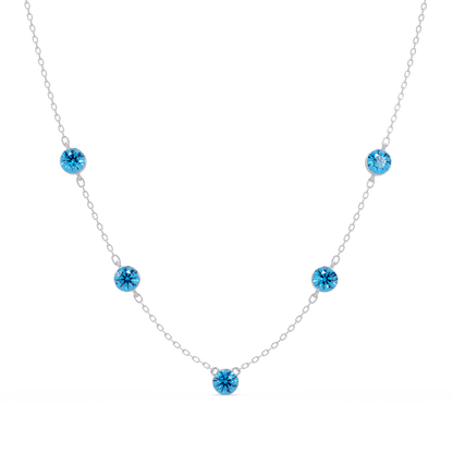3.7 CTW Round Colorstone Station Necklace - White Gold Aquamarine Blue