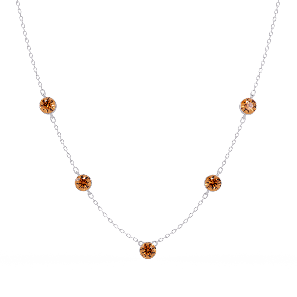3.7 CTW Round Colorstone Station Necklace - White Gold Champagne Topaz