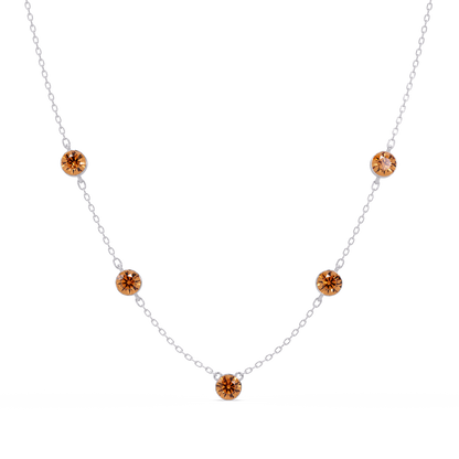 3.7 CTW Round Colorstone Station Necklace - White Gold Champagne Topaz