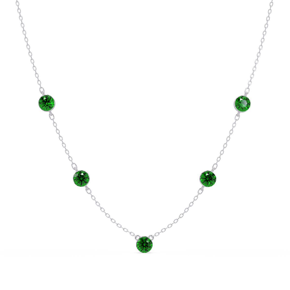 3.7 CTW Round Colorstone Station Necklace - White Gold Emerald Green
