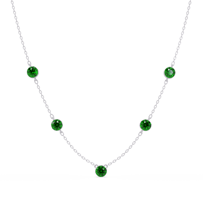 3.7 CTW Round Colorstone Station Necklace - White Gold Emerald Green