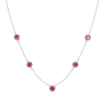 3.7 CTW Round Colorstone Station Necklace - White Gold Tourmaline Pink